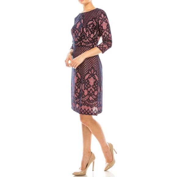 Gabby Skye 8 Quarter Sleeve Heather Print Sheath Dress Pink Blue - Picture 3 of 9